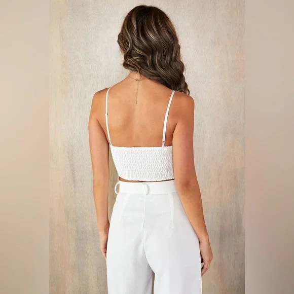 (50617-TOP-ORG) SPAGHETTI STRAP PADDED CROP TOP SHIRRED BACK - Picture 5 of 6